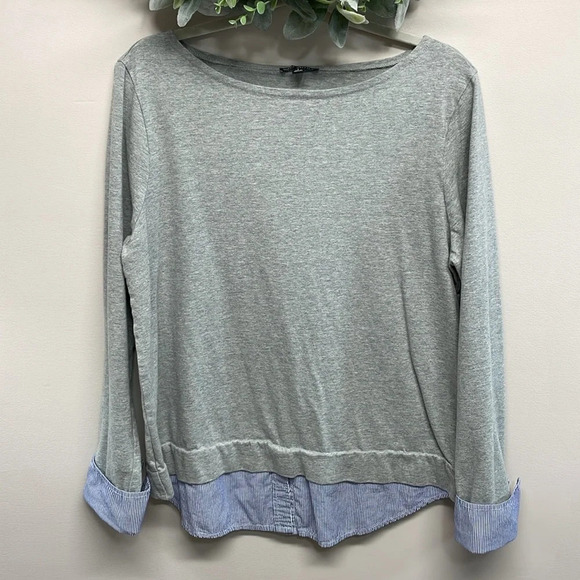 J. Crew Mercantile Boatneck Long Sleeve Gray Tee with Faux Layered Look L - Picture 2 of 15